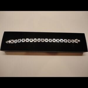 PJM Baguette Tennis Bracelet Silver Toned Cubic Zirconia